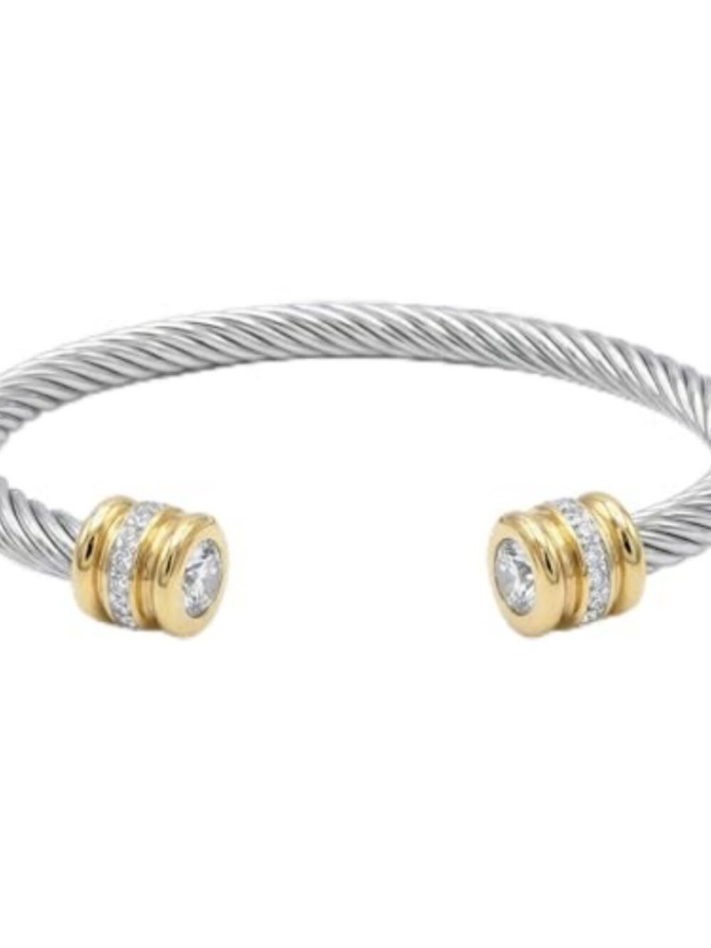 14K Gold Plated Cable Cuff Bracelet for Women Adjustable Open Bangle